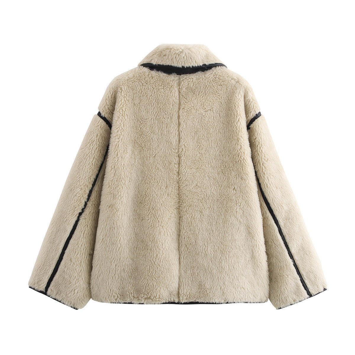 Manteau en peluche à manches longues intégré à grand revers et fourrure