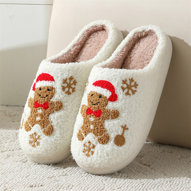 Chaussons de pain d'épice flocon de neige de Noël, chaussures d'intérieur antidérapantes pour la chambre à coucher | chaussures de maison floues pour femmes | pantoufles d'intérieur