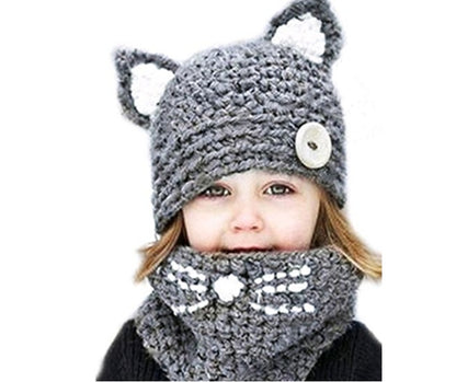 Bonnet tricoté avec oreilles de chat pour enfants, bonnet tricoté à la main, col chaud