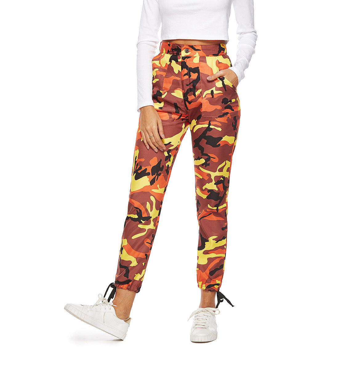 HEYounGIRL Orange Camouflage Hosen Frauen Jogginghose Lila Rosa Camo Hosen Pantalon Femme Hosen Cargo-Harem Pantalones Mujer