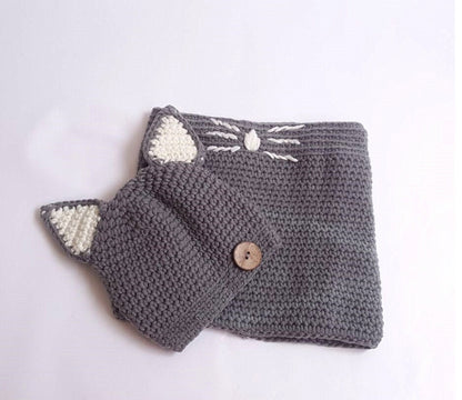 Bonnet tricoté avec oreilles de chat pour enfants, bonnet tricoté à la main, col chaud