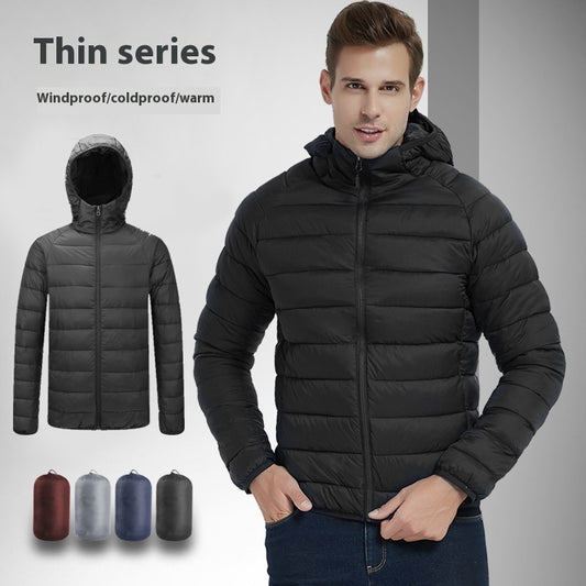 Manteau à capuche léger pour hommes Hiver chaud Couleur unie Veste à fermeture éclair Mode Portable Vêtements d’extérieur Top Vêtements