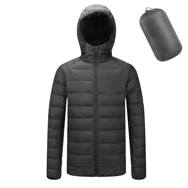 Manteau à capuche léger pour hommes Hiver chaud Couleur unie Veste à fermeture éclair Mode Portable Vêtements d’extérieur Top Vêtements