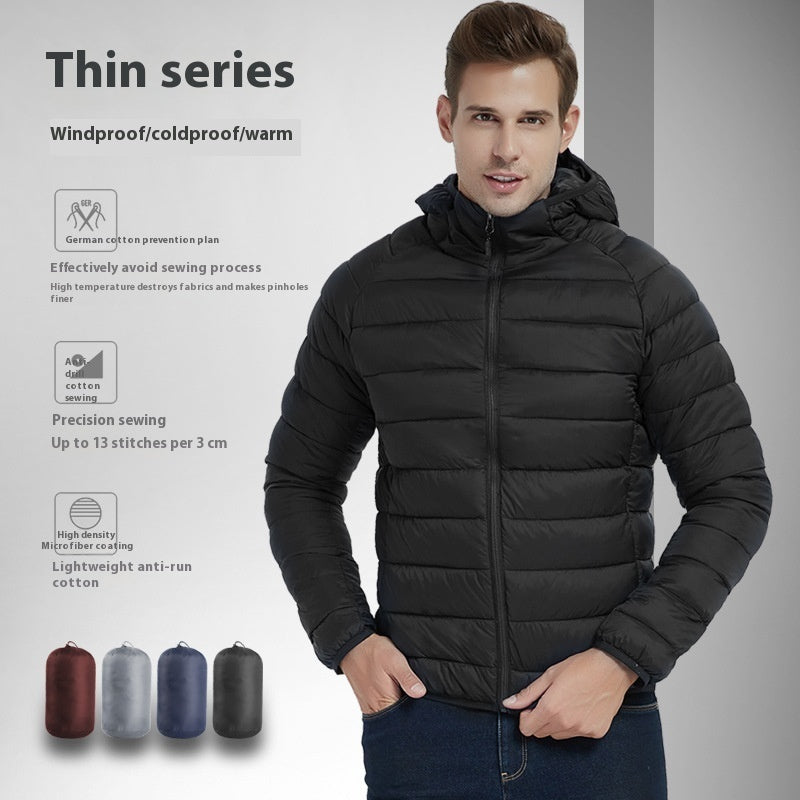 Manteau à capuche léger pour hommes Hiver chaud Couleur unie Veste à fermeture éclair Mode Portable Vêtements d’extérieur Top Vêtements