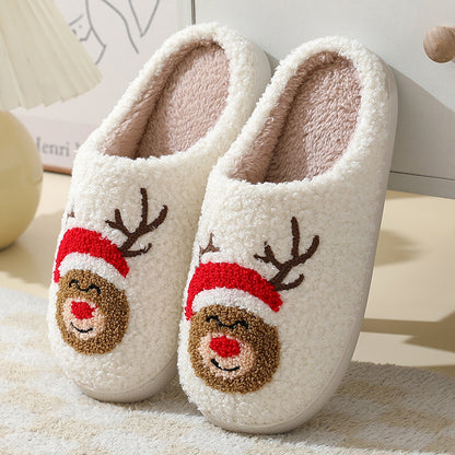 Pantoufles de noël en coton pour femmes et hommes, pantoufles de maison mignonnes de dessin animé du père noël, chaussures chaudes d'hiver en fourrure pour Couples