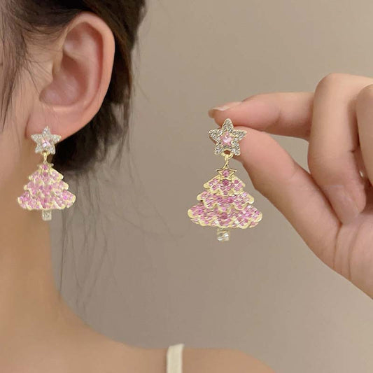 Boucles d'oreilles en forme d'arbre de noël pour femmes, nouveau Design, léger, luxueux, scintillant, en Zircon, bijoux de fête de vacances de noël