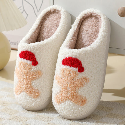 Pantoufles de noël en coton pour femmes et hommes, pantoufles de maison mignonnes de dessin animé du père noël, chaussures chaudes d'hiver en fourrure pour Couples