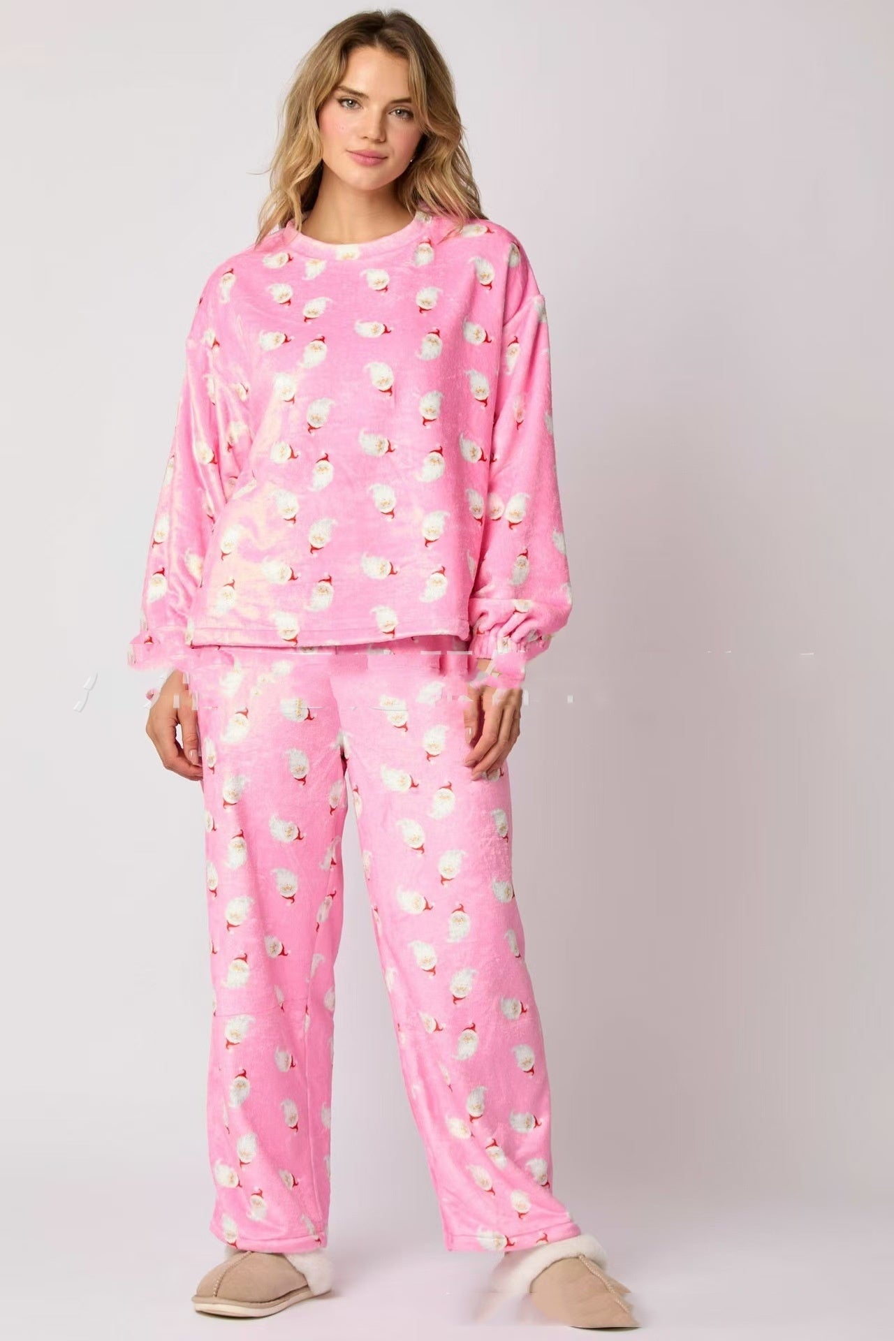 Ensembles pyjama décontracté en flanelle pour femmes 2 pièces, ensemble de chemises de salon assorti à manches longues et mignonnes pyjamas pour père Noël