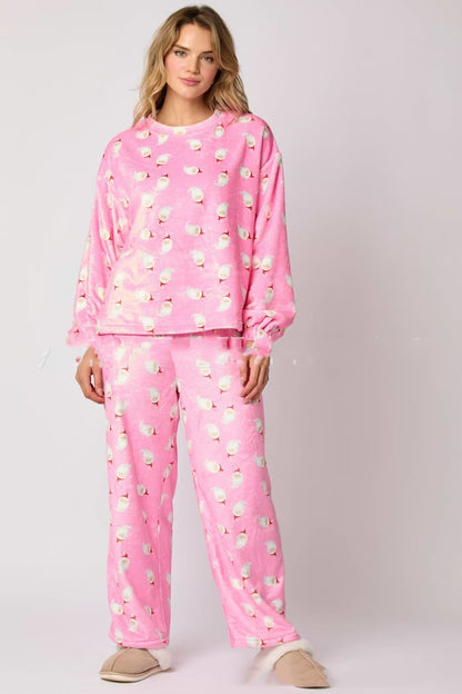 Ensembles pyjama décontracté en flanelle pour femmes 2 pièces, ensemble de chemises de salon assorti à manches longues et mignonnes pyjamas pour père Noël