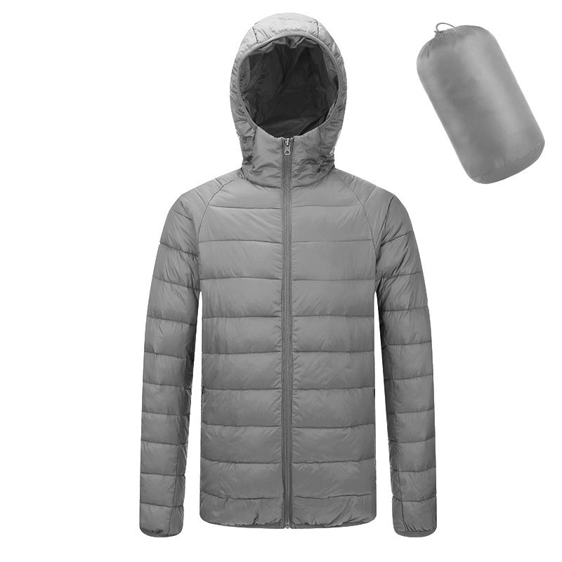 Manteau à capuche léger pour hommes Hiver chaud Couleur unie Veste à fermeture éclair Mode Portable Vêtements d’extérieur Top Vêtements