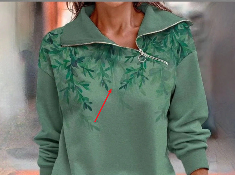 Pull zippé en sergé de coton imprimé pour femme