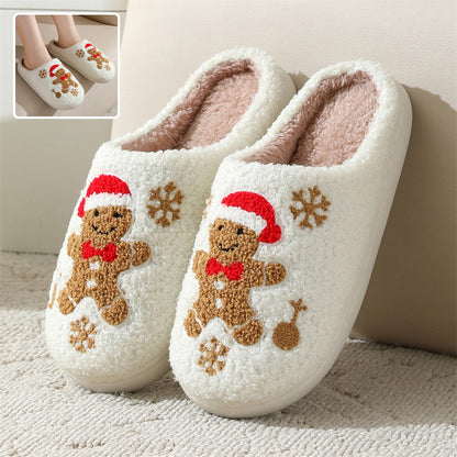 Chaussons de pain d'épice flocon de neige de Noël, chaussures d'intérieur antidérapantes pour la chambre à coucher | chaussures de maison floues pour femmes | pantoufles d'intérieur