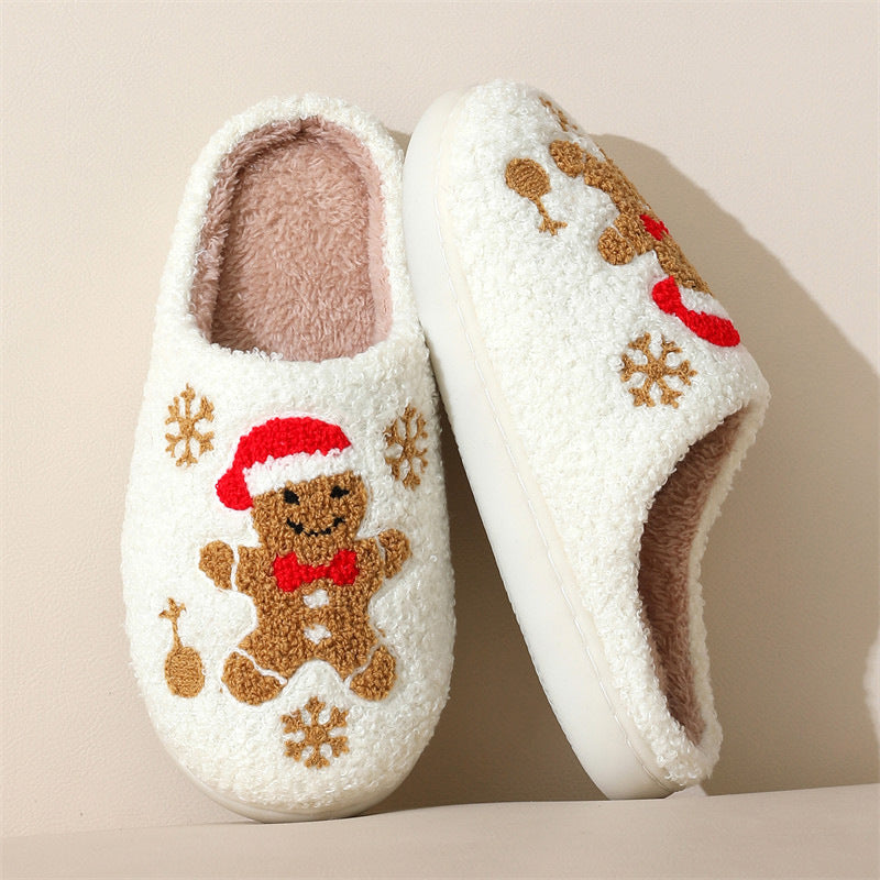 Chaussons de pain d'épice flocon de neige de Noël, chaussures d'intérieur antidérapantes pour la chambre à coucher | chaussures de maison floues pour femmes | pantoufles d'intérieur