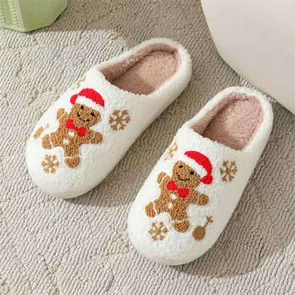 Chaussons de pain d'épice flocon de neige de Noël, chaussures d'intérieur antidérapantes pour la chambre à coucher | chaussures de maison floues pour femmes | pantoufles d'intérieur