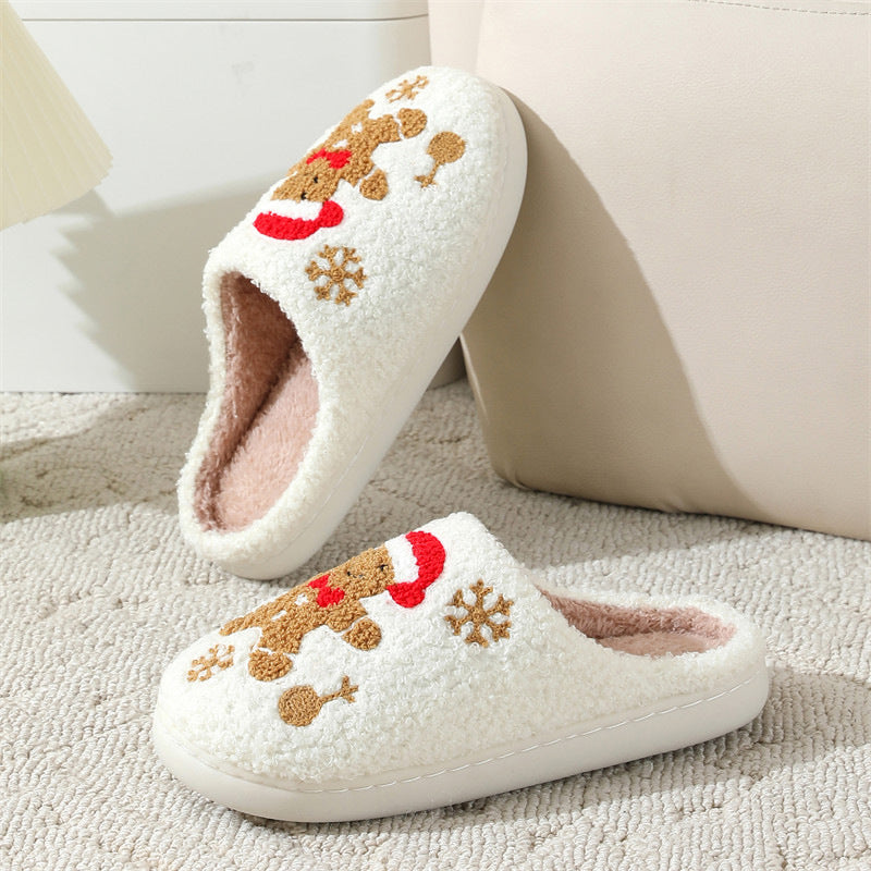 Chaussons de pain d'épice flocon de neige de Noël, chaussures d'intérieur antidérapantes pour la chambre à coucher | chaussures de maison floues pour femmes | pantoufles d'intérieur