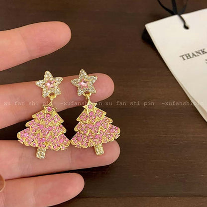 Boucles d'oreilles en forme d'arbre de noël pour femmes, nouveau Design, léger, luxueux, scintillant, en Zircon, bijoux de fête de vacances de noël