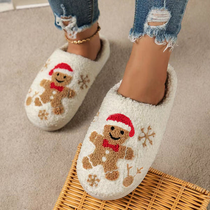 Chaussons de pain d'épice flocon de neige de Noël, chaussures d'intérieur antidérapantes pour la chambre à coucher | chaussures de maison floues pour femmes | pantoufles d'intérieur