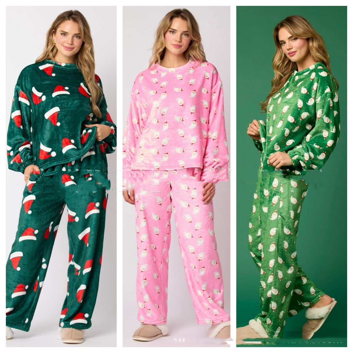 Ensembles pyjama décontracté en flanelle pour femmes 2 pièces, ensemble de chemises de salon assorti à manches longues et mignonnes pyjamas pour père Noël